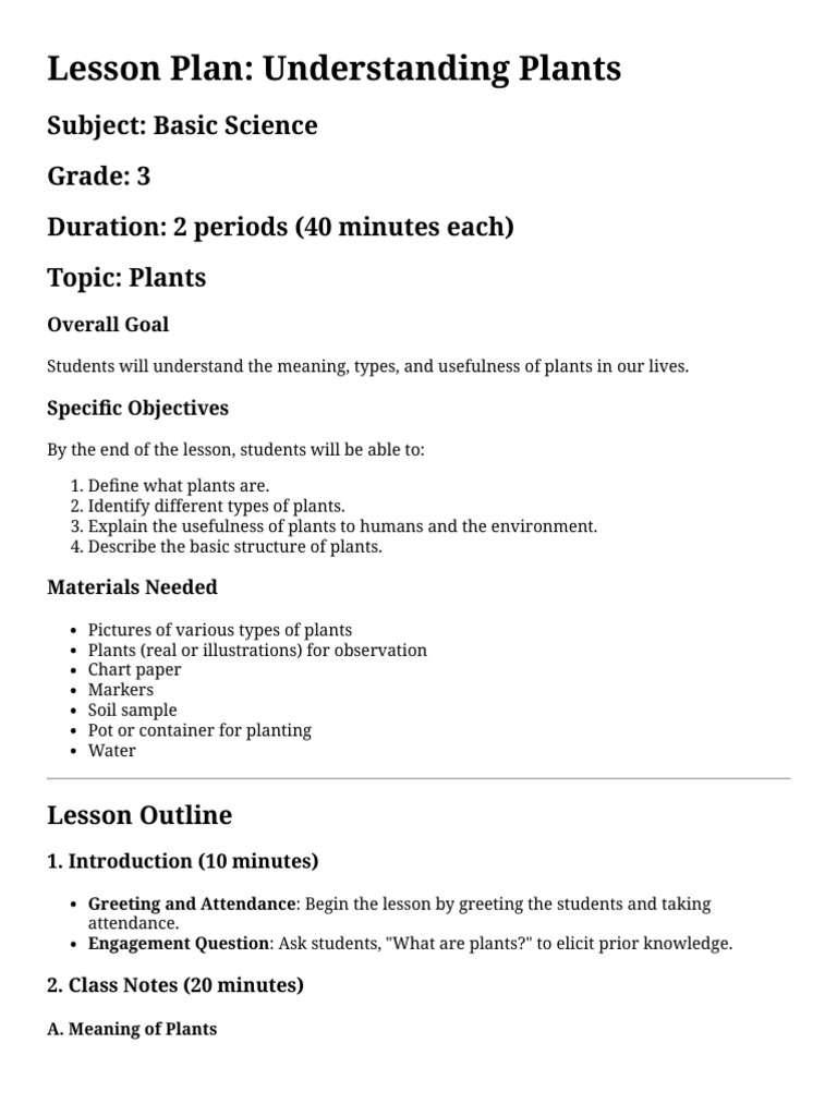 Plants {Lesson plan} | PDF | Plants | Soil