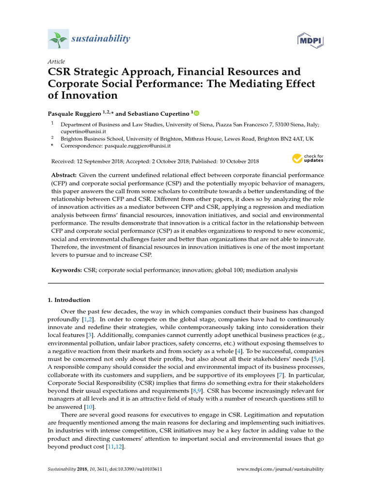 Sustainability 10 03611 | PDF | Corporate Social Responsibility ...