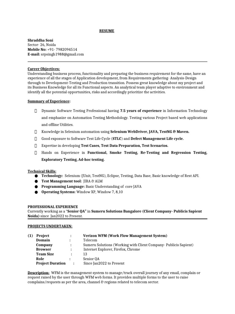 Shraddha Resume | PDF | Software Testing | Software Engineering
