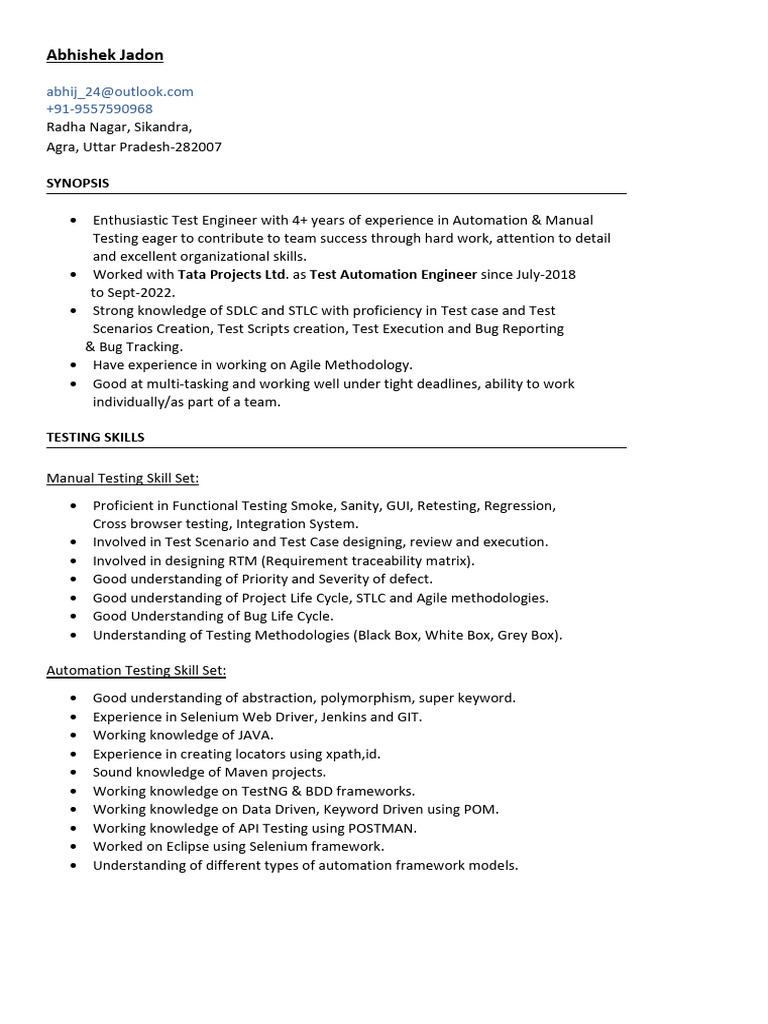 Test Engineer Resume | PDF | Software Testing | Selenium (Software)
