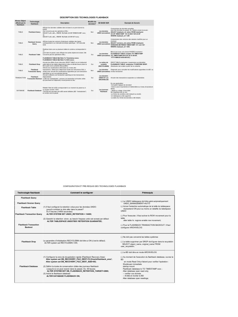 Guide des Technologies Flashback Oracle | PDF | Paradigme de ...