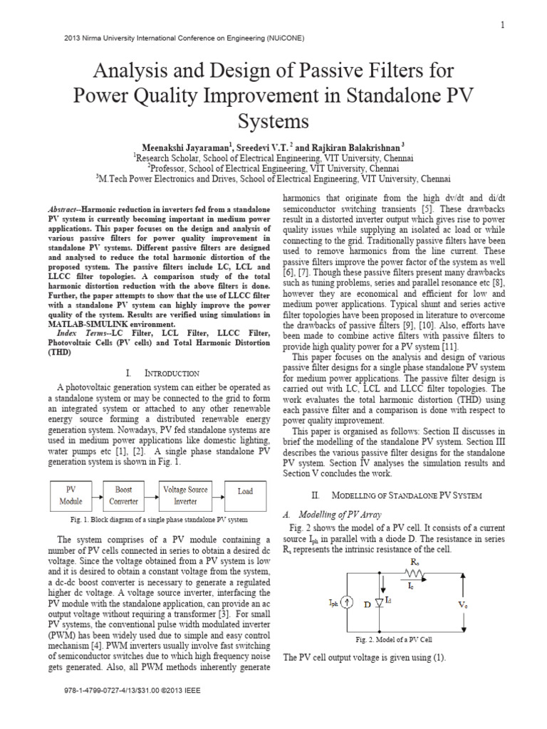 Analysis and Design of Passive Filters For Power Quality Improvement in ...