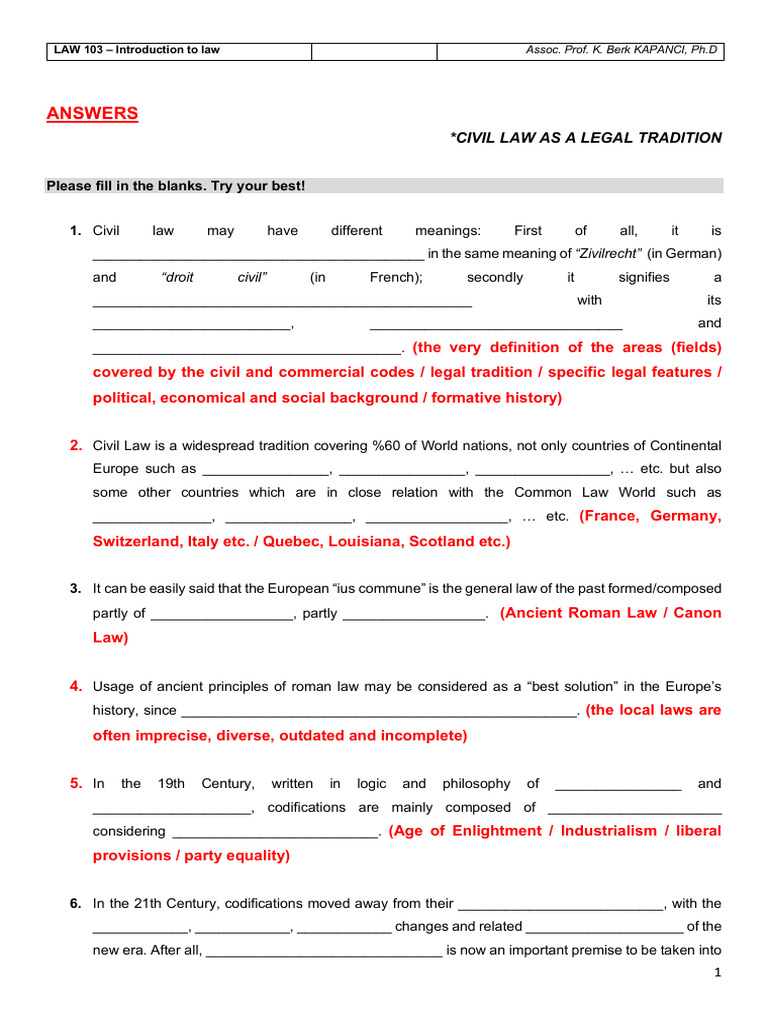 Civil Law Overview and Traditions | PDF | Civil Law (Legal System ...