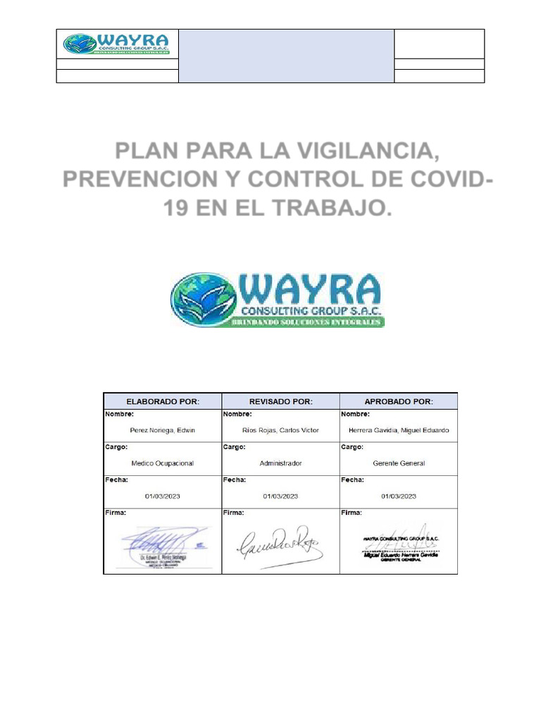 Plan COVID-19: Vigilancia y Prevención Laboral | PDF | Lavado de manos ...