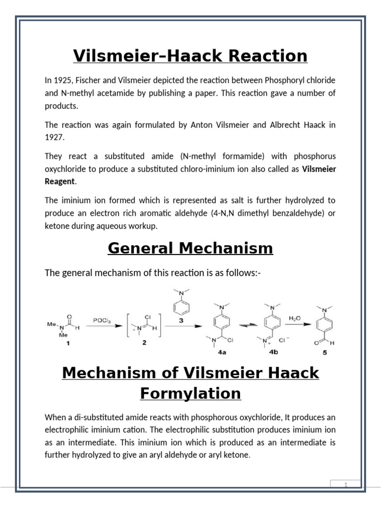 Vilsmeier-Haack Reaction Mechanism | PDF
