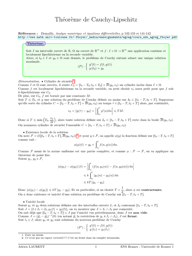 Théorème de Cauchy-Lipschitz expliqué | PDF | Topologie | Objets ...
