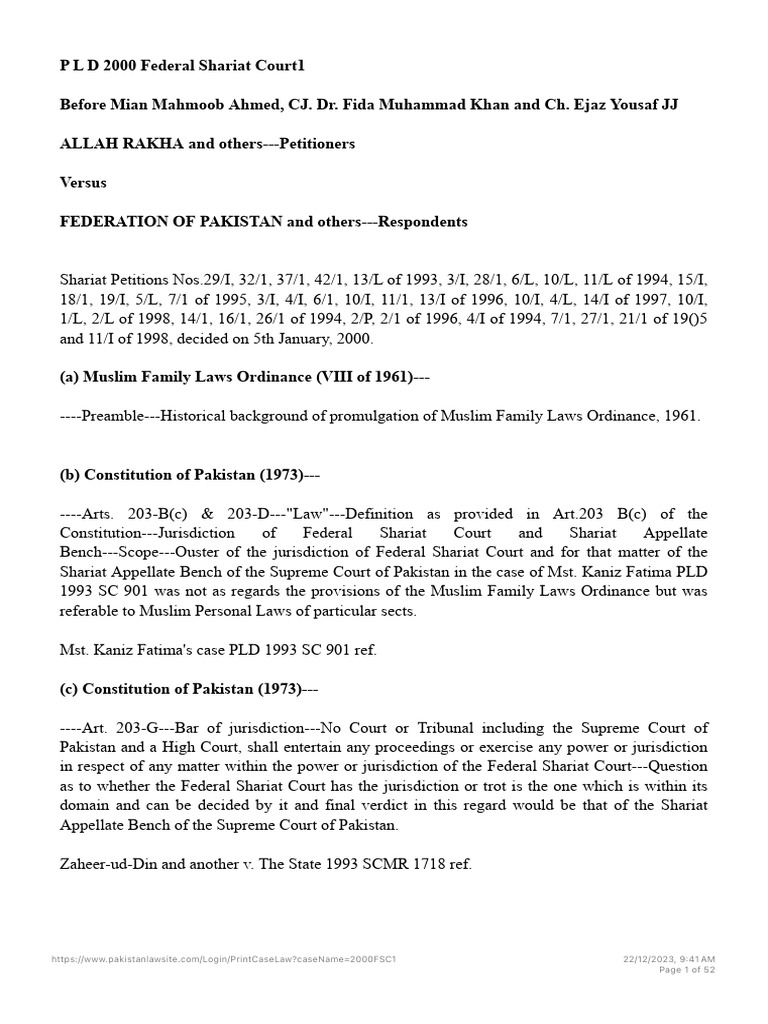 Federal Shariat Court Ruling on Family Laws | PDF | Marriage | Quran