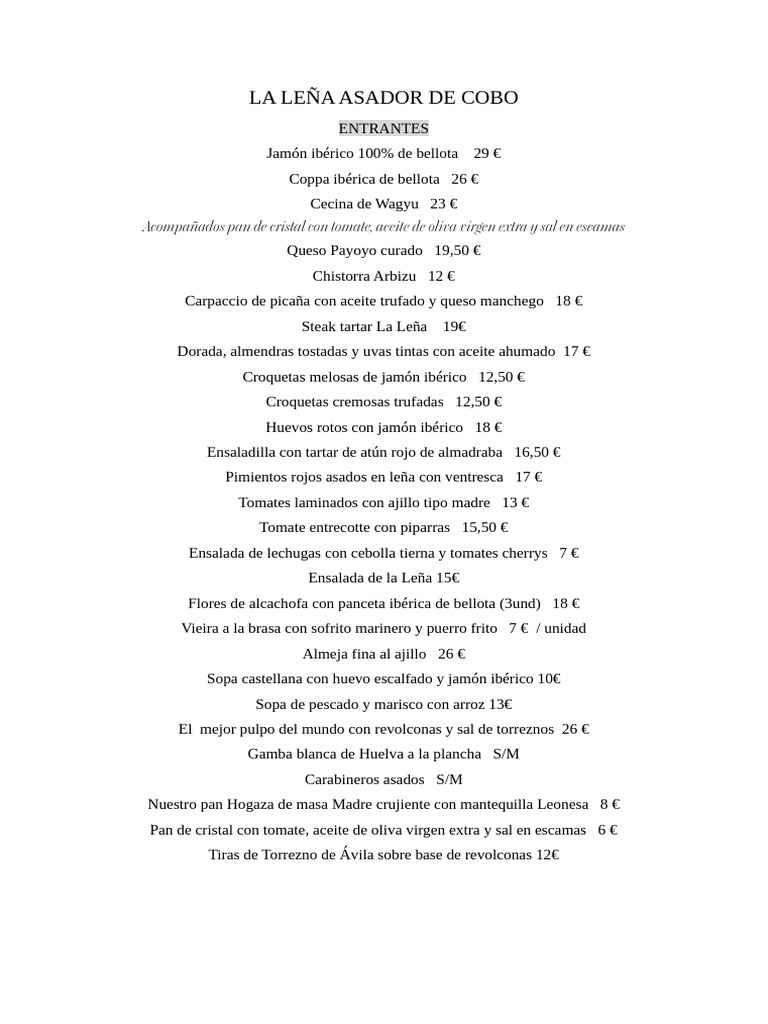 Menú del Asador La Leña de Cobo | PDF | ensalada | Alimentos