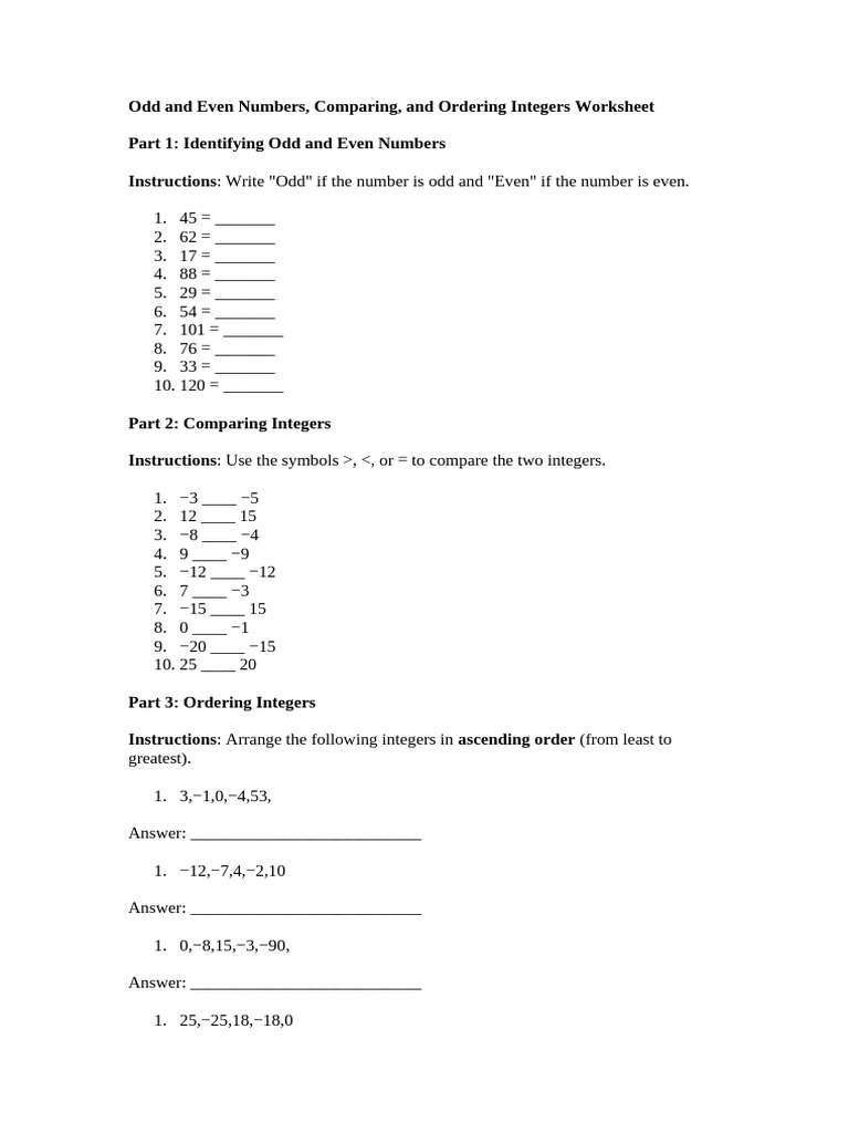 Odd and Even Numbers Worksheet | PDF
