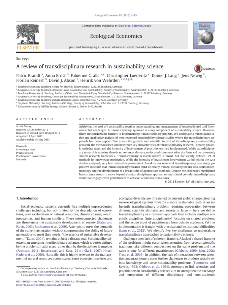 Transdisciplinary Research in Sustainability | PDF | Statistics | Data