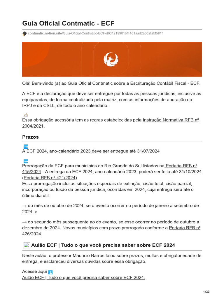 Guia Completo da ECF 2024 Contmatic | PDF | Contabilidade | Imposto de ...