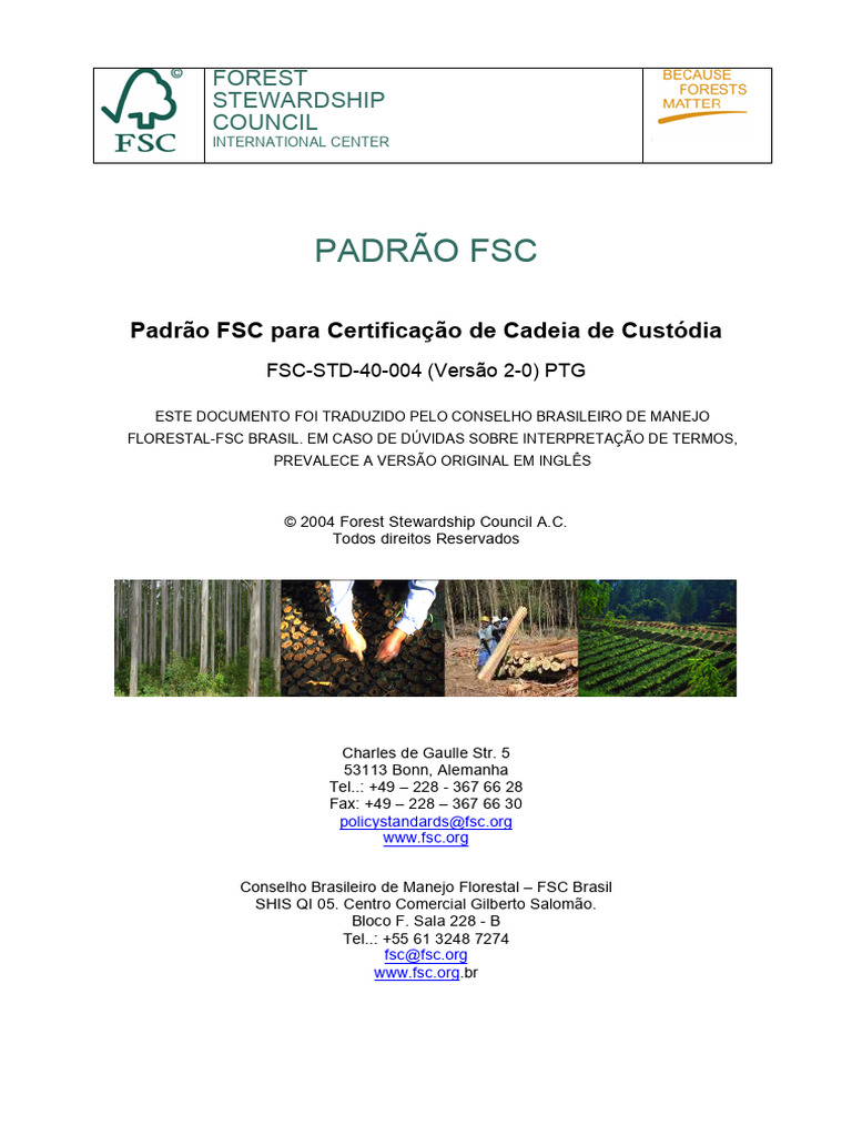 Padrão FSC para Cadeia de Custódia | PDF | Conselho de Manejo Florestal ...