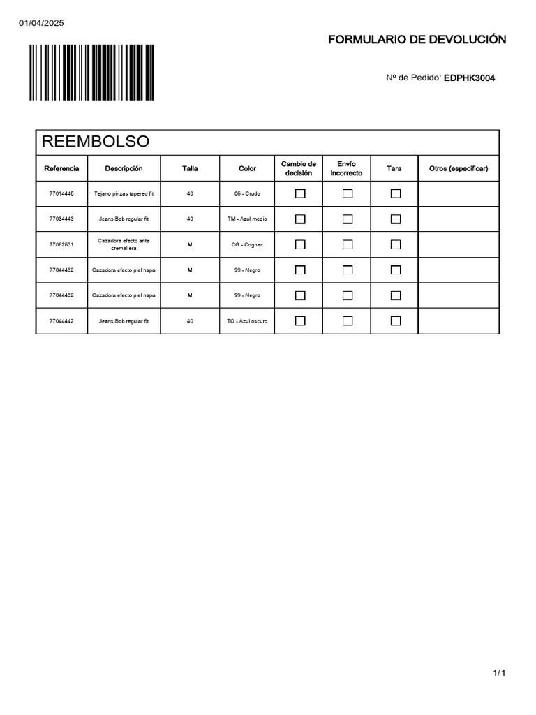 EDPHK3 Return Form | PDF