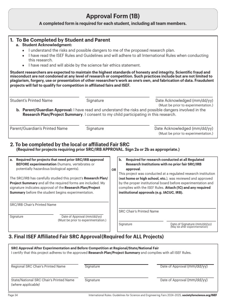 Form 1B Approval for ISEF Projects | PDF | Institutional Review Board