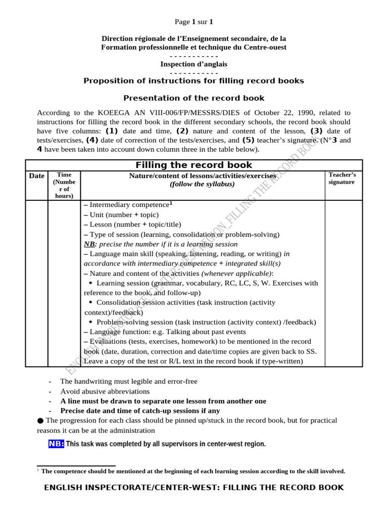 Instructions for Filling Record Books | PDF | Applied Linguistics