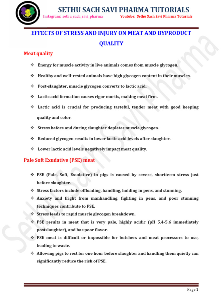 Effects of Stress and Injury On Meat and Byproduct Quality - 38408612 ...