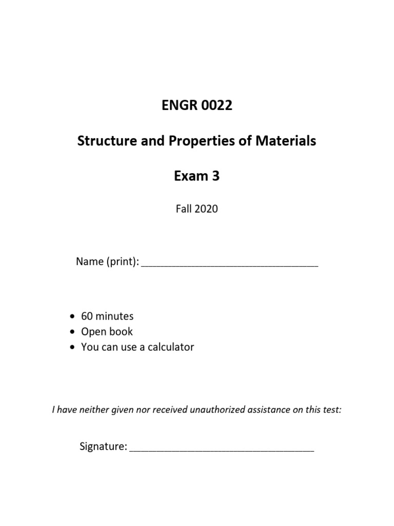 ENGR 0022 Exam 3 Fall 2020 Key No | PDF | Materials | Building Engineering