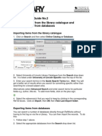 Refworks Help Guide No.2 Importing Items From The Library Catalogue and Exporting Items From Databases