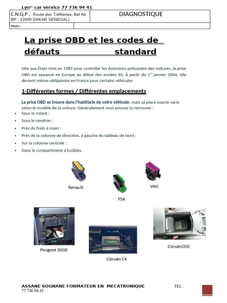 Comprendre la prise OBD et ses codes | PDF | Véhicule motorisé | Véhicules