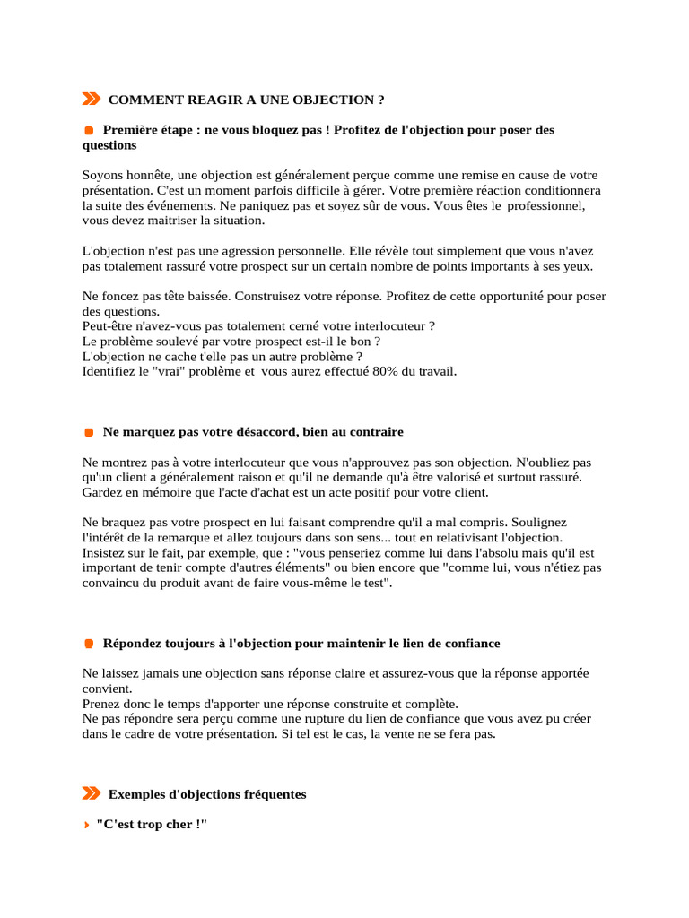 Comment gérer les objections en vente | PDF | Motivation | Motivant