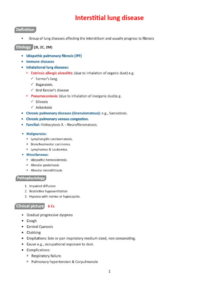 Interstitial Lung Disease Overview | PDF | Pneumonia | Lung