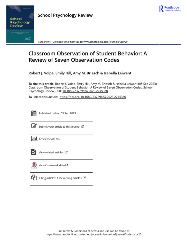 Review of Classroom Observation Codes | PDF | Psychometrics | Validity ...