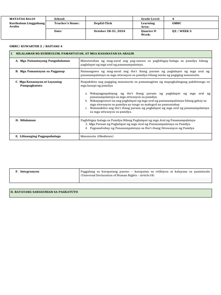 GMRC 4 - DLL - Q2 - Week 5 | PDF