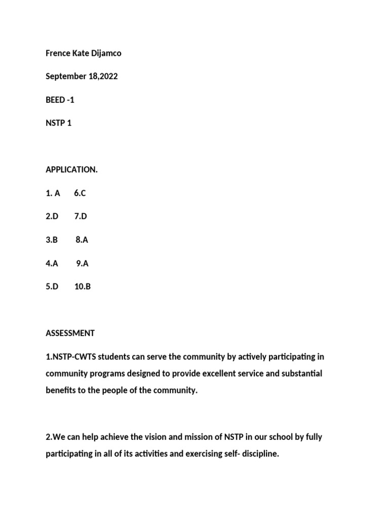 NSTP 1 Application and Assessment | PDF