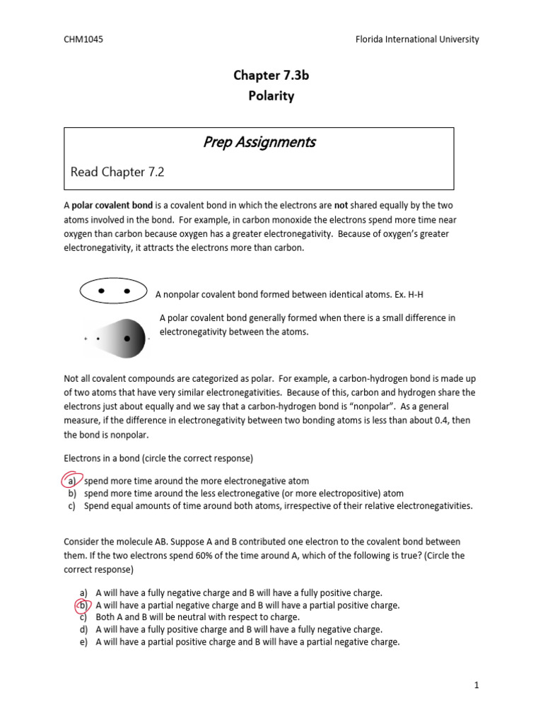 Worksheet+7 3b+polarity | PDF | Chemical Polarity | Chemical Bond
