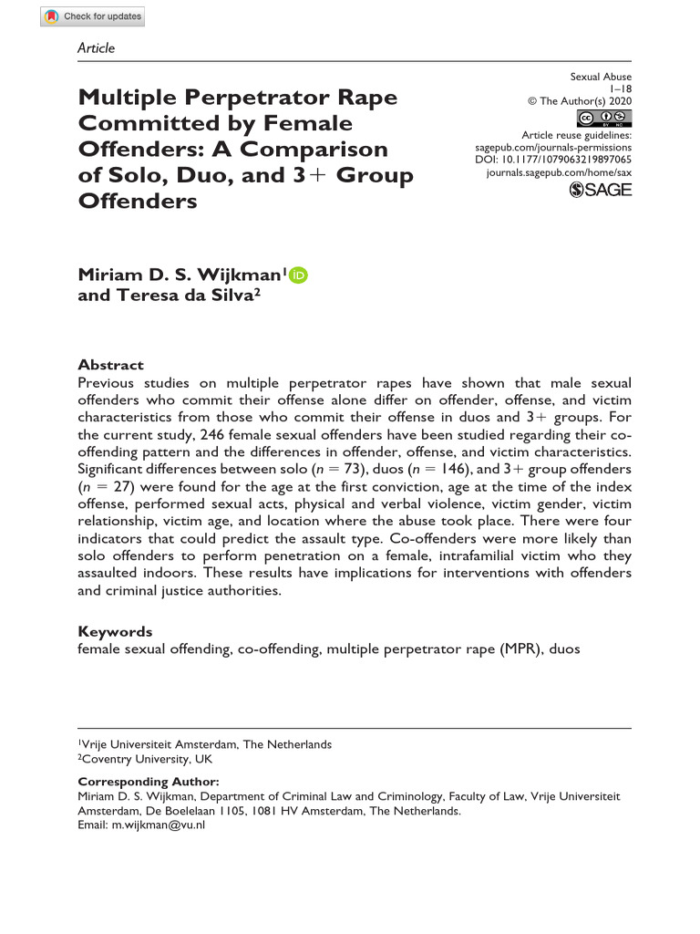 Multiple Perpetrator Rape Committed by Female Offe | PDF | Crimes ...