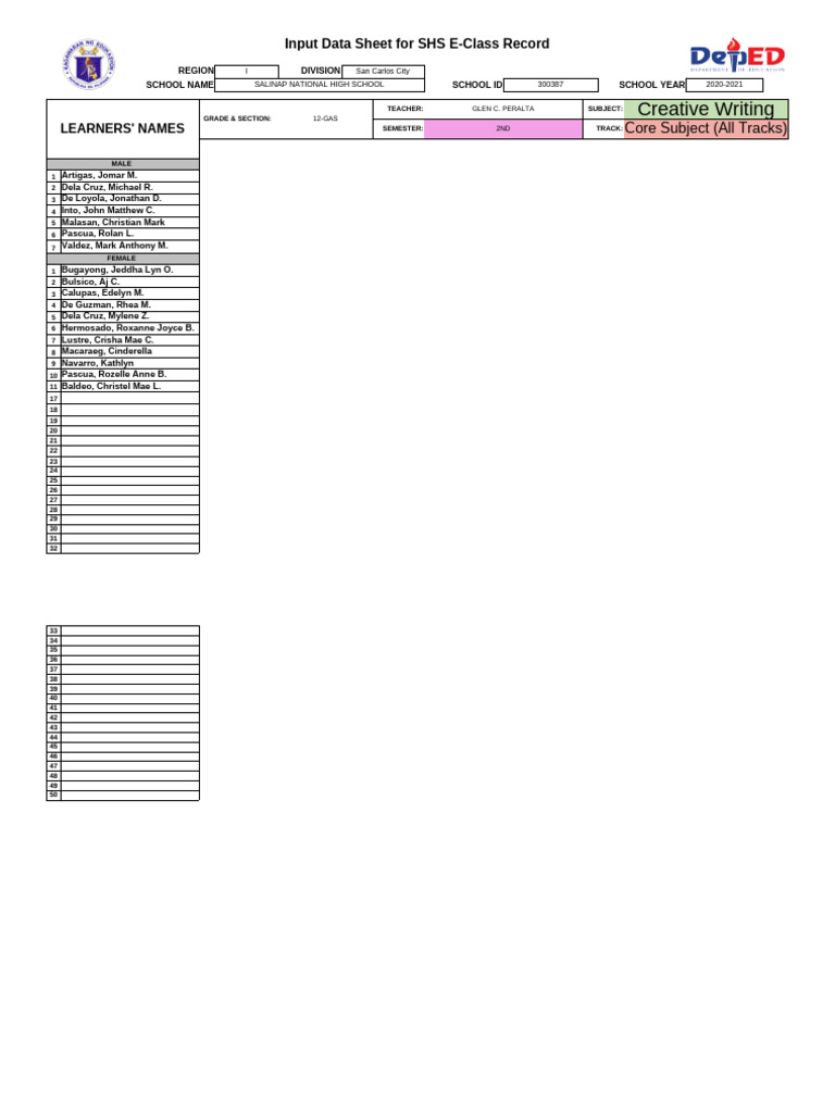 SHS 12-GAS Creative Writing Record | PDF