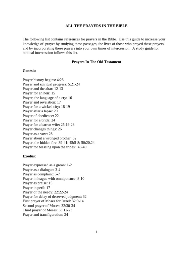Comprehensive List of Bible Prayers | PDF | Intercession | Prayer