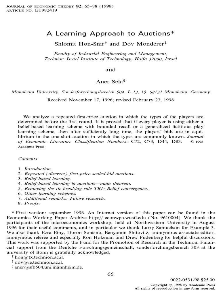 A Learning Approach To Auctions | PDF | Auction | Theorem