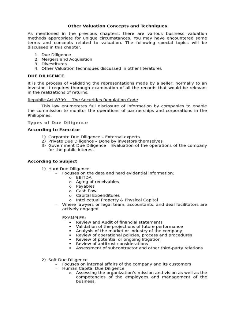 Valuation Methods: Due Diligence Insights | PDF | Valuation (Finance ...
