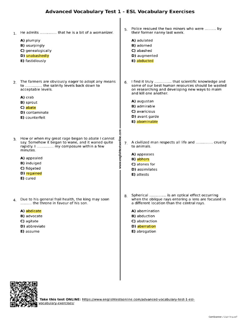 Advanced Vocabulary 1, 2solved | PDF