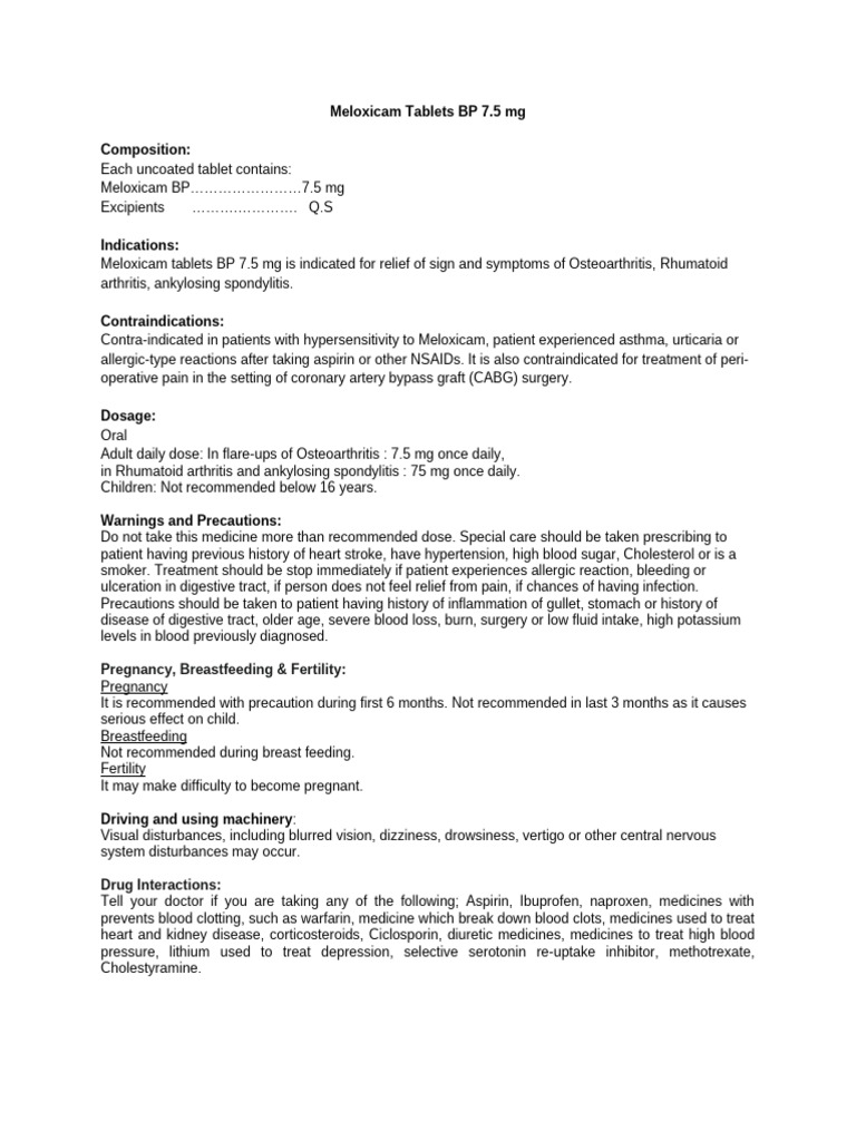 MELOXICAM PATIENT INFORMATION LEAFLET visual data 7