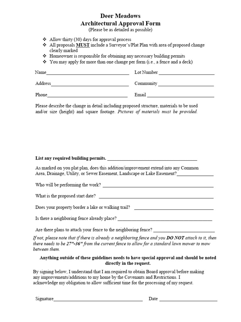 Deer Meadows Architectural Approval Form | PDF
