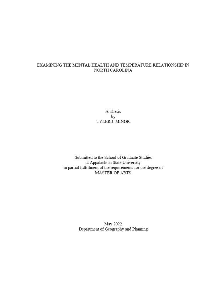 Minor - Tyler - Spring 2022 - Thesis | PDF | Suicide | Mental Disorder