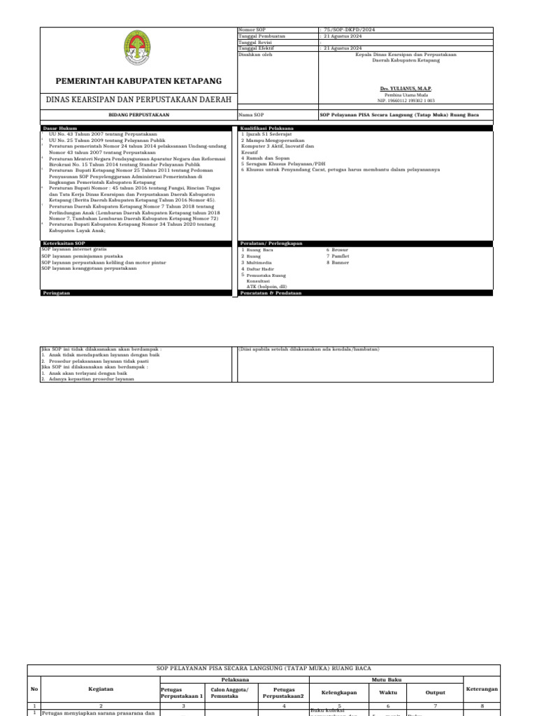 75 SOP LAYANAN PISA DKPD Rev | PDF
