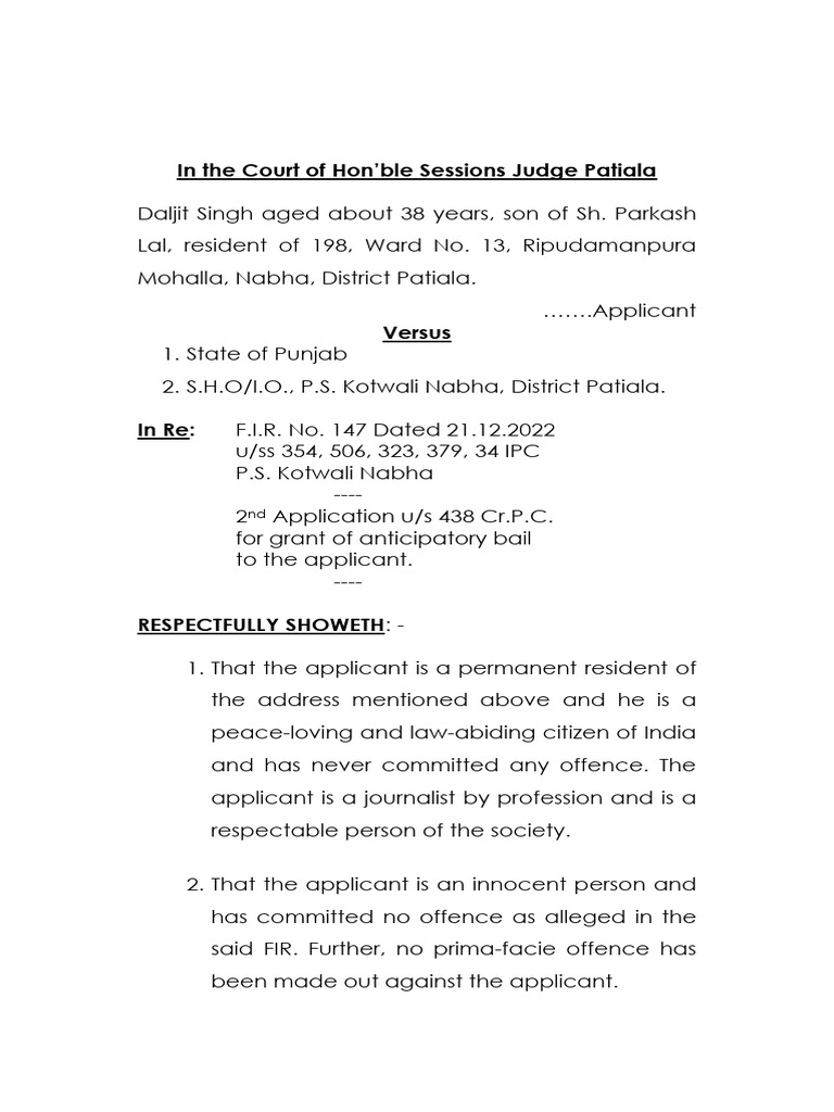 Second Anticipatory Bail Application | PDF | Bail | Crimes