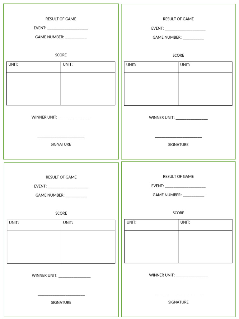 Game Result Record Template | PDF
