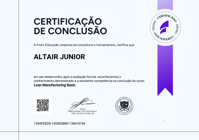 Certificado Padrao Lean Manufacturing Basic ALTAIR | PDF