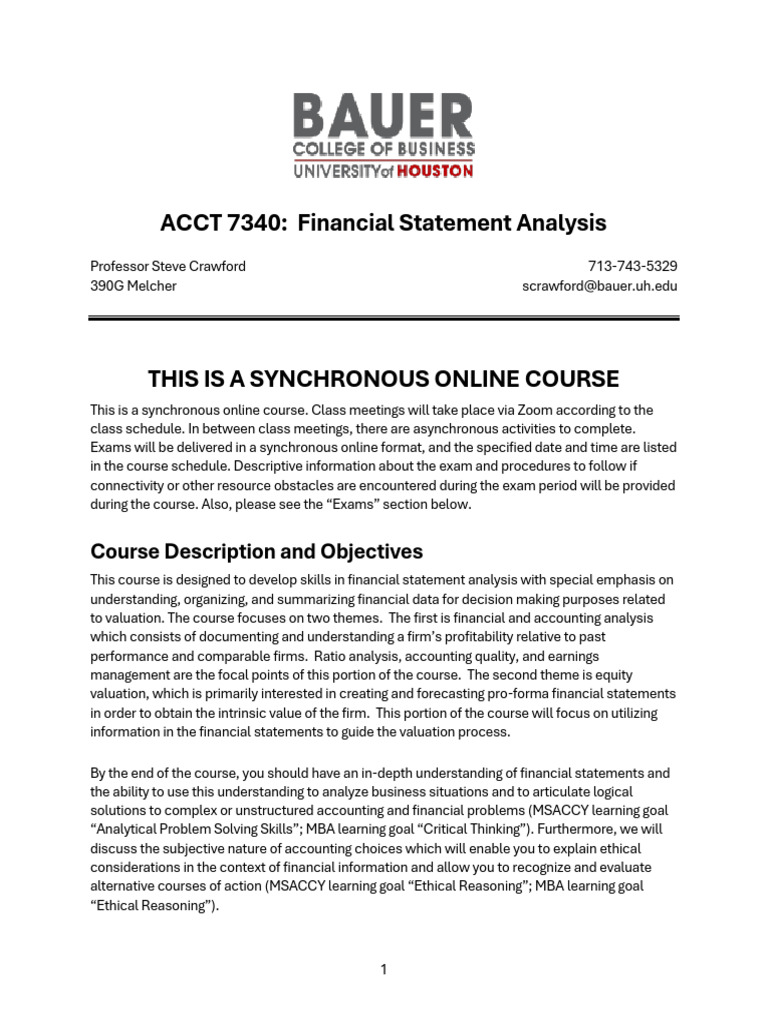 Financial Statement Analysis Course Guide | PDF | Valuation (Finance ...