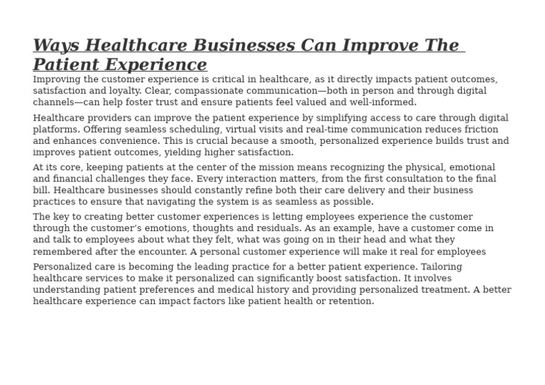 Ways Healthcare Businesses Can Improve The Patient Experience | PDF