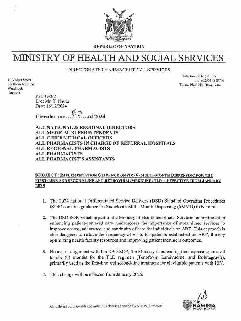 Implementation guidance on six 6 multi month dispensing for the first