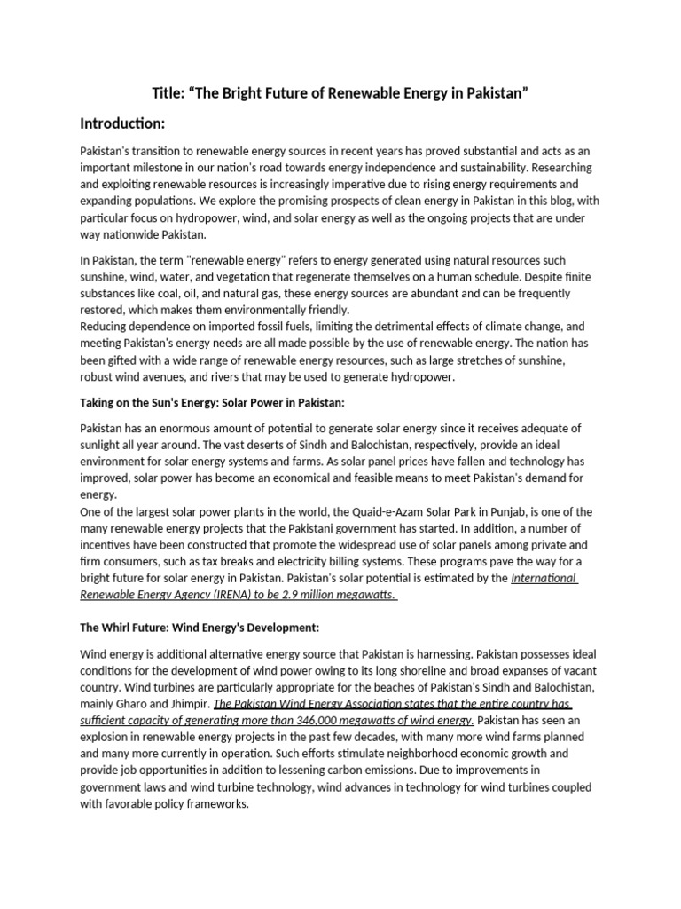 Blog #1 (Future of Renewable Energy in Pakistan) | PDF | Renewable ...