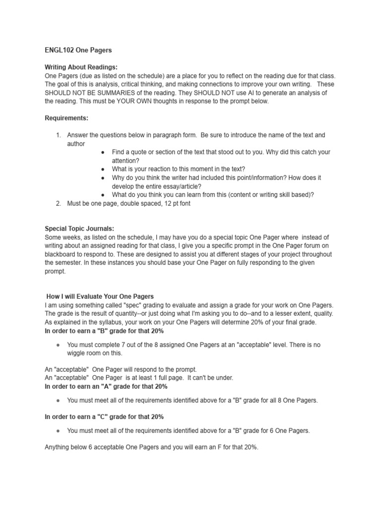 Guidelines for ENGL102 One Pagers | PDF | Human Communication | Cognition