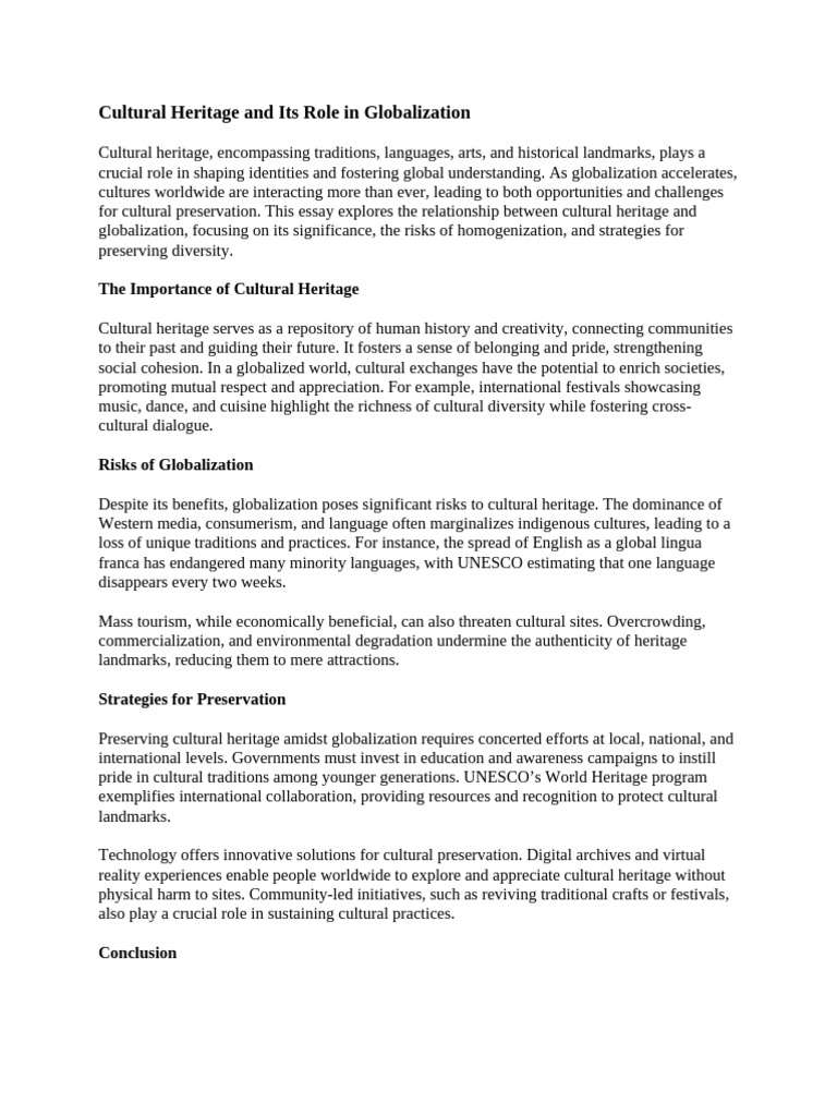 Preserving Culture in a Globalized Era | PDF | Cultural Heritage ...