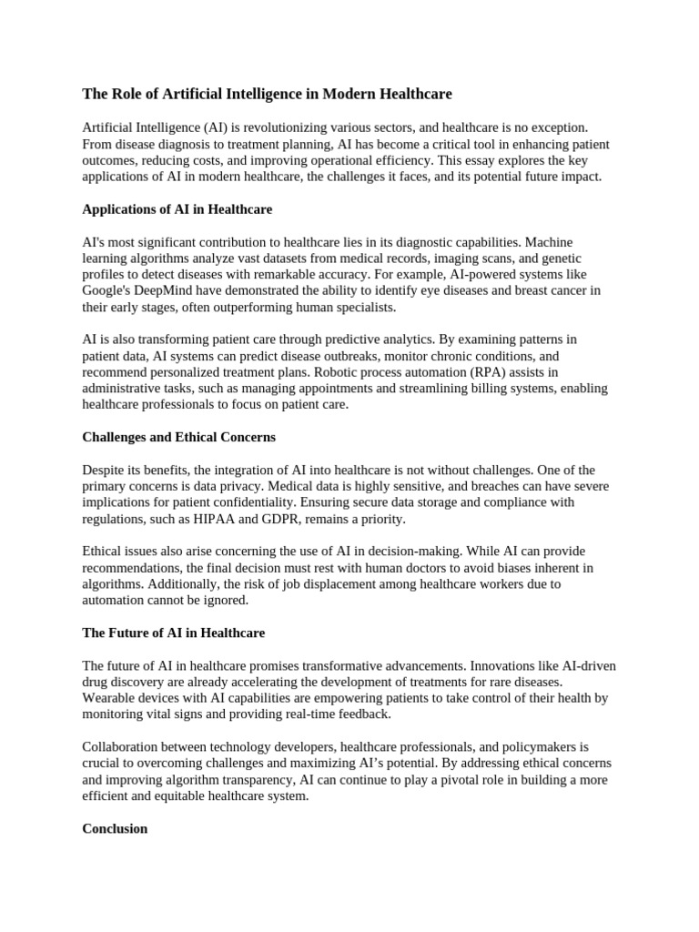 The Role of Artificial Intelligence in Modern Healthcare | PDF ...