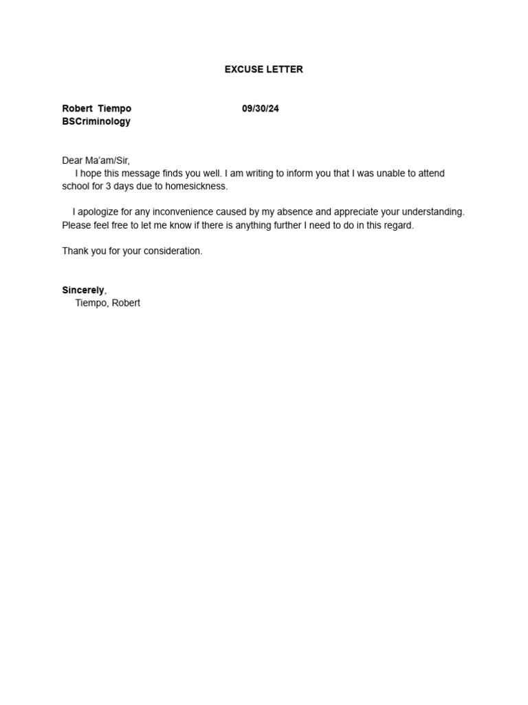 Excuse Letter | PDF